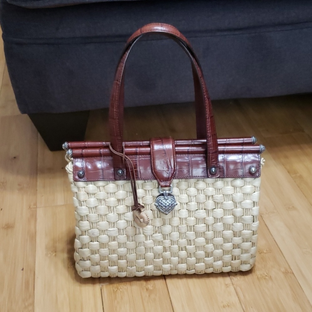 Brighton straw/brown leather structured purse